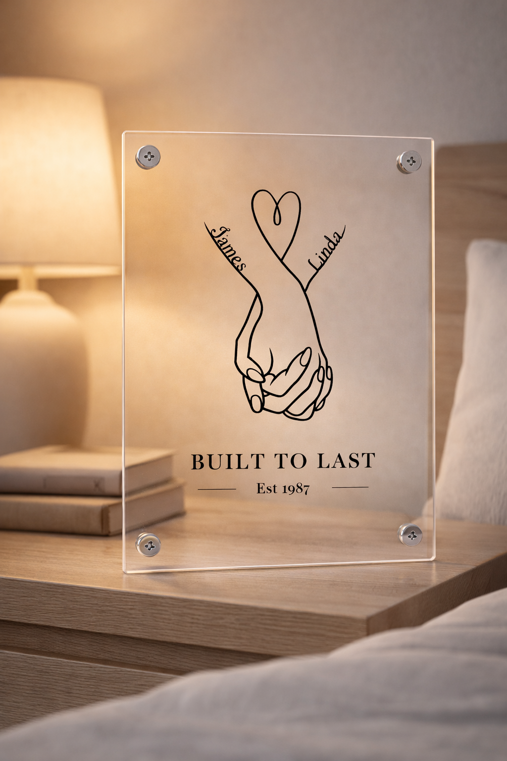 Acrylic Wall Art Panel| "BUILT TO LAST" Wedding/Anniversary Keepsake (Personalize Names & Years) 8"X10"