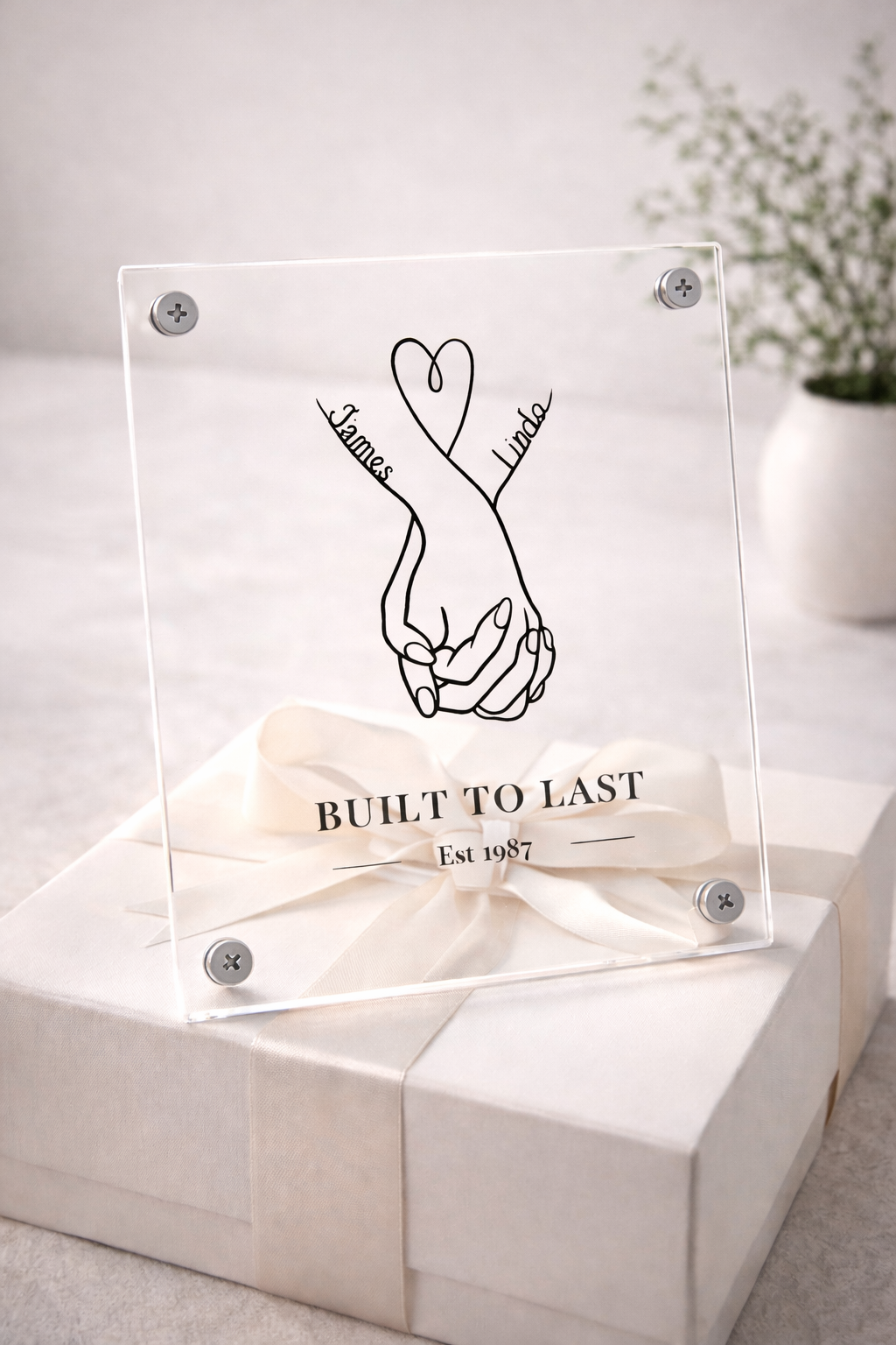 Acrylic Wall Art Panel| "BUILT TO LAST" Wedding/Anniversary Keepsake (Personalize Names & Years) 8"X10"