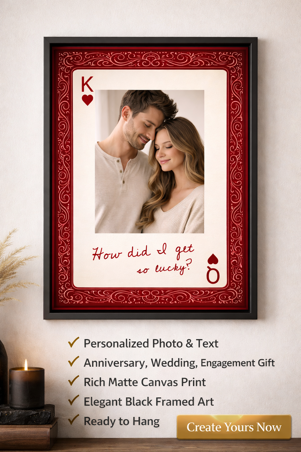 King & Queen| Personalized Framed Canvas Wall Art (12"x16")