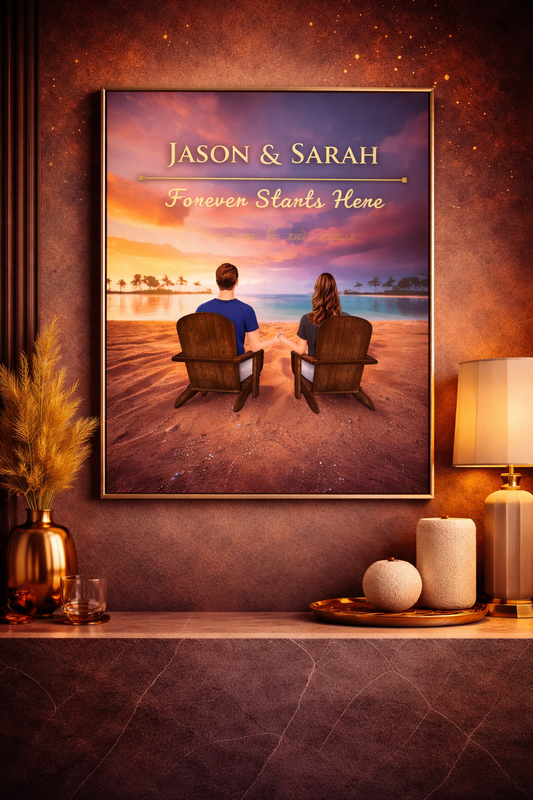 Personalized Beach Sunset Couple Canvas| (16"X12")